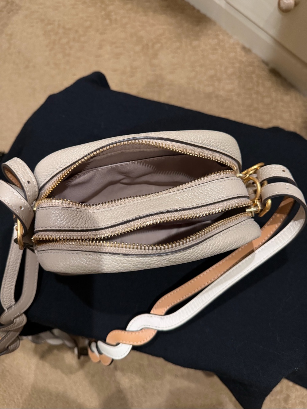 Tory Burch Perry Bombe Camera Bag | Cream/Off-White with Braided Strap - Picture 3 of 9